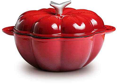 Cacerola poco profunda con tapa, cacerola de hierro fundido, cazuela de calabaza Cacerola de hierro fundido esmaltado con tapa, sartén antiadherente for horno holandés(Red)