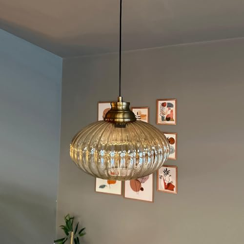 bamyum Elegant Pendelleuchte Vintage Glas, 30 cm Retro Hängelampe Esstich, Pendelleampe Kugel, Küchenlampe Wohnzimmer E27, Glaslampe Hangend, Lampenschirm