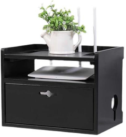 Solid Wood Cable Management Box - Double Layer Storage Box with Multiple Openings for Wifi Router - Desktop Organizer for Home Office