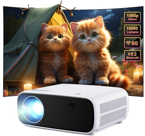 Wielio Proiettore Full HD 1080P con supporto 4K, Bluetooth e WiFi, display HD 18000 lumen, supporto 30-200 pollici, compatibile con iOS/Android/Laptop/Xbox (nero)