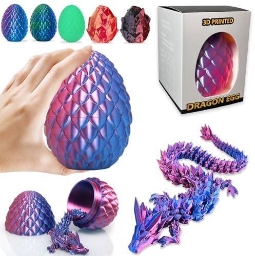 Veszoen 3D-tryckt drakeägg 30 cm led kristall drake drake drake leksak flexibel 3D-tryckt drake leksak mystiskt ägg, påskägg(laserlila)