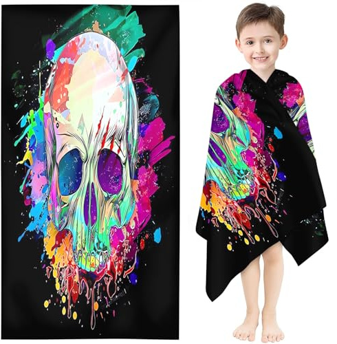 Fadaing Toalla de playa con calavera, 90 x 180 cm, toalla de baño, toalla de playa, toalla de mano de 50 x 100 cm para niños, Halloween, calavera grande, 100 x 200 cm, toalla de microfibra (19,80 x