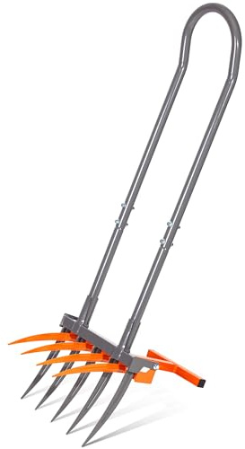 Walensee Broad Fork Garden Tool, 9 Tines Heavy Duty Broadfork Hand Tiller, 2-in-1 Garden Pitchfork with Ergonomic U-Shaped Handle, Spading Digging Fork for Gardening, Cultivating
