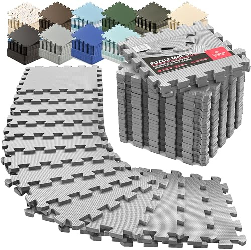 Tapis de Fitness Protection de Sol Salle de Sport - Dalles en Mousse sans BPA + Bordures | Matelas Puzzle Tatami EVA Caoutchouc pour Matériel Gym Banc de Musculation Course Garage Piscine Isolation