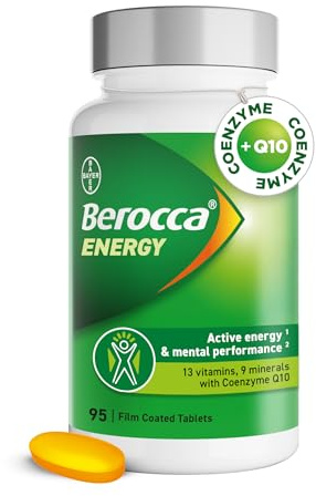 Berocca Energy Tablets with B Vitamins, Magnesium, Zinc & Coenzyme Q10-13 Vitamins & 9 Minerals - Support Energy Release* & Reduce Tiredness* - 95 Tablets