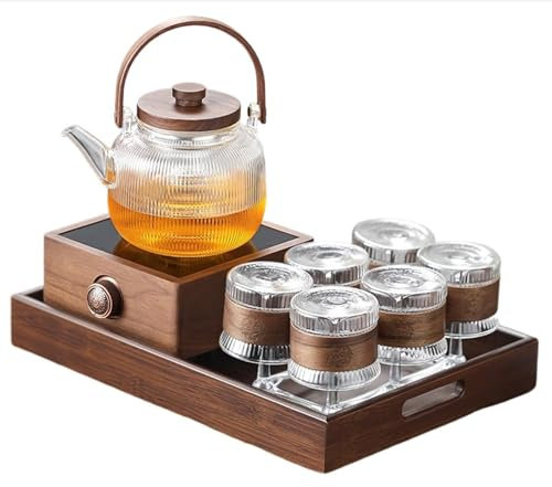Vnook Fully automatic tea maker, tea maker, electric ceramic stove stove tea set, retro kettle set, teapot set, for household steam to boil tea on the stove(Brown)