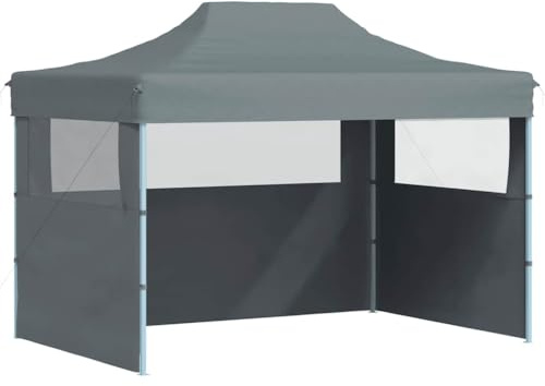 Tente de Réception Pliable, 3x4m avec 3 Parois Latérales, Structure Acier Anthracite, Chapiteau de Jardin Exterieur Résistant UV et Eau, pour Marchés, Mariages, Festivals, Couleur Anthracite, 3 x 4 m