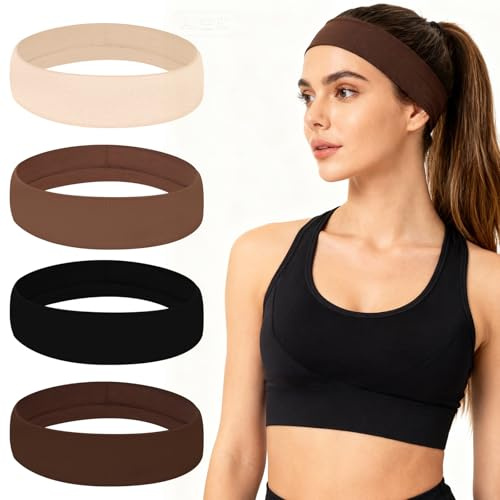 Stirnband Damen Sport, Haarband Damen, 4 Stück Elastisches rutschfeste Haarbänder, Schweißband Stirn, Headband für Yoga Fitness Joggen Workout