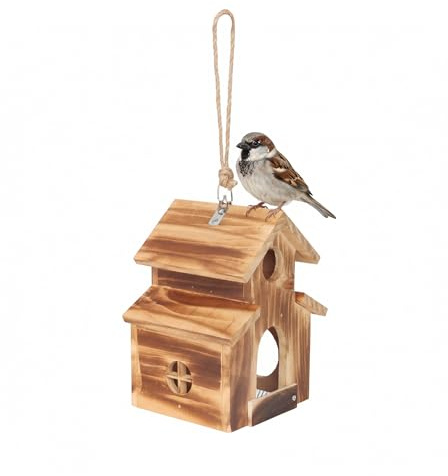 Relaxdays Vogelhaus, geflammtes Holz, zum Aufhängen, HxBxT: 21 x 16,5 x 14,5 cm, Garten & Balkon, Vogelfutterhaus, braun | HxBxT: 21 x 16,5 x 14,5 cm, Garten & Balkon, Vogelfutterhaus