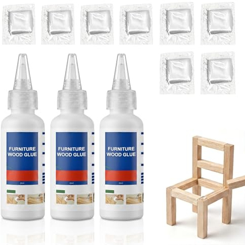 Wood Glue for Furniture, PVA Wood Glue Adhesive Set with 3 × 50ml Bottles and 8 Pairs Disposable Gloves, Strong Craft Glue for Wood Repair, DIY Projects, Carpentry and Household Furniture Fix