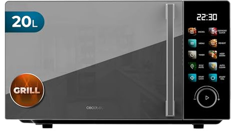 Cecotec 20 l mikrovågsugn med Grill Proclean 6130 svart, 800 W grill | 700 W, 8 program, 10 effektnivåer, färgpekskärm, avfrostning, timer, 255 mm vridbar bricka
