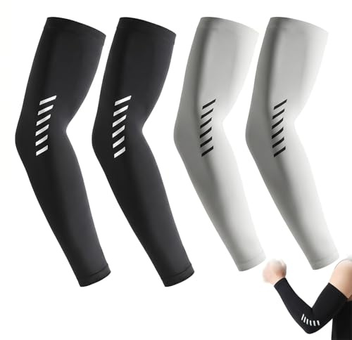 BCHMN 2 Pares de Manguitos Ciclismo Hombre XL, Mangas para Brazos con Protección UV y Efecto Frío, Manguitos de Seda de Hielo Transpirables para Running, Golf, Padel y Cubrir Tatuajes, Negro y Gris