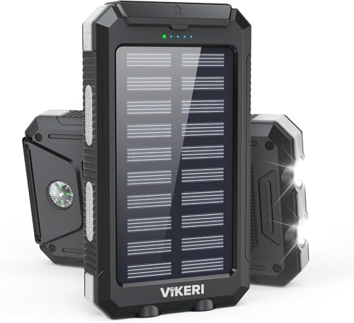 Vikeri Solar Powerbank 26800mAh, Tragbares Solarladegerät | Wasserdichtes USB C Externer Akku mit 4 Outputs, Power Bank für Smartphones, Tablets und mehr, Gelb