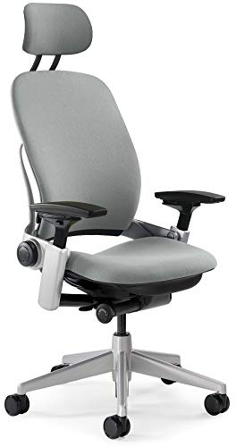 Steelcase Leap Task Chair: Platinum Base - 4D Adjustable Arms - Headrest - Hard Floor Casters