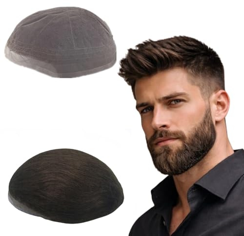 NLW Full Lace Mens Toupee, Swiss Lace Base European Straight Human Hair Replacement System, Hair Unit for Men Base 10x8 #2 Dark brown