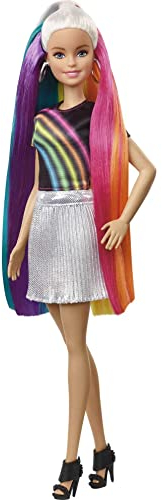 Barbie FXN96 - Regenbogen-Glitzerhaar Puppe mit Langen blonden Haaren, versteckter Regenbogen aus fünf Farben, Glitzergel, Haarbürste,Haarstyling-Zubehör, Spielzeug Geschenk für Kinder ab 5 Jahren
