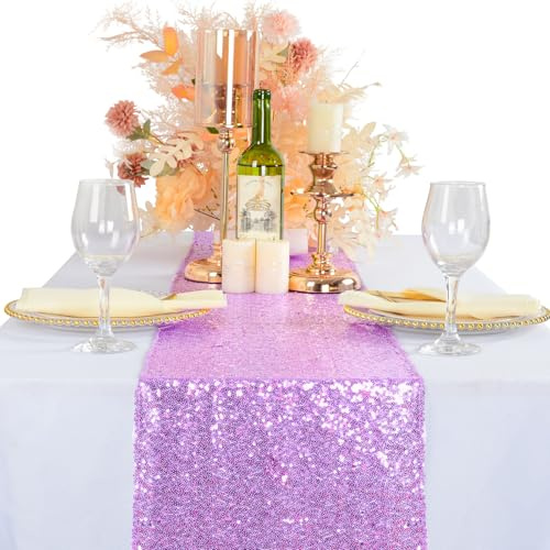 ShinyBeauty Wedding Decor Sequin Table Runner 2pcs Lavender-12x72-Inch Party Runner, Light Purple Sequin Fabric Glitter Table Decoration