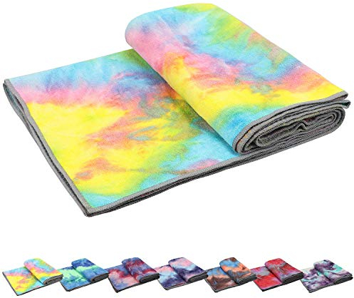 Yoga Towels Non Slip Hot Yoga Towel Skidless Waffle Texture100% Absorbent Odorless Microfiber Yoga Blanket Standard Sized 24 x72 in Mat Towel,for Hot Yoga Bikram Pilates (Pink & Blue & Yellow)