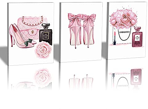 HPNIUB Moderne Poster Set mit Rahmen,Rosen Blumen Poster Wandbilder für Wohnzimmer Deko,Stilvolles Set mit passenden Bilder für Mädchen Frauen Schlafzimmer,Make Up Leinwand Bilder Kunstdruck Wanddeko
