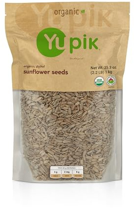 Yupik Organic Sunflower Seeds, No Shell, 2.2 lb (35.2 oz), Non-GMO, Vegan, Gluten-Free, Kosher, Raw Seeds, Salt-Free, Oil-Free, Source of Fiber & Iron, Healthy Snack, Ideal for Baking & Topping