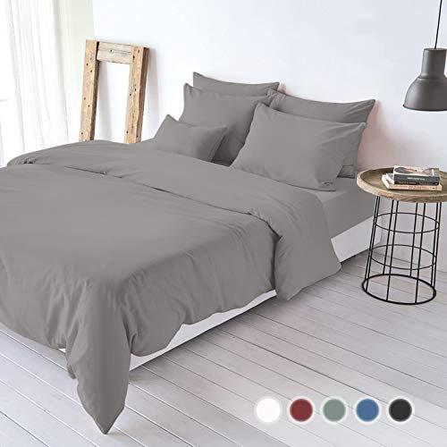Ropa de cama Bio Renforce lavado a la piedra, 100% algodón, moderno aspecto desgastado, aspecto de lino (gris, 200 x 220)