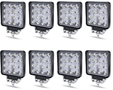 Aufun 8x48W Projecteurs de travail tout-terrain LED Projecteurs 12V Feux supplémentaires Feuxde travail à réflecteur, 4320lm éclairage étanche IP67 pour tracteur, excavatrice, camion, SUV, UTV, ATV