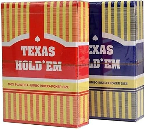Texas Hold'em - Professionelle 100% Plastik Pokerkarten | 100% Wasserdicht | Spielkarten | Kartenspiel | Poker | Offizielle Größe der Pokerkarten (Rot)