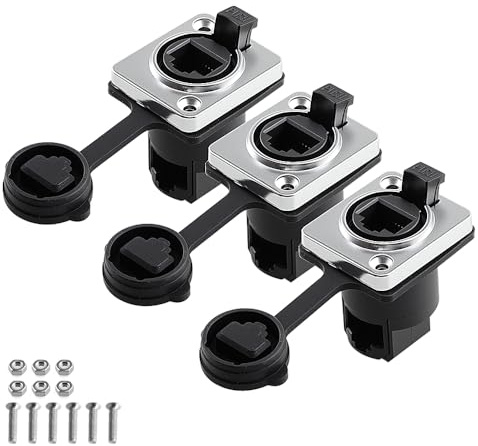 Uonecn RJ45 Wasserdicht Stecker Staubstecker 3 Stück RJ45 Stecker IP65 Mount Ethernet Panel Connector (Schwarz Right Angle)