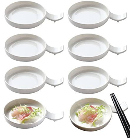 Ceramic Dish Appetizer Plates Dipping Bowls for BBQ Soy Sauce Ketchup Seasoning Vinegar Sushi Salad Wasabi Oil, Japanese Fine Porcelain Chopsticks Spoon Fork Rest Knife Holder, Set of 8