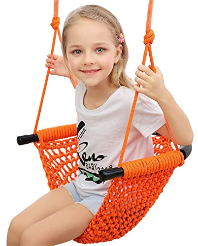Altalena da Giardino per Bambini con Corde Regolabili, Altalena Per Bambini Lavorata A Mano, Ideale Per Alberi, Interni All'aperto, Parco Giochi, Cortile(Color:arancia)
