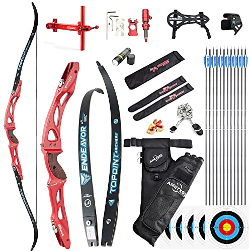 SHARROW Bogenschießen Takedown Recurve Bogen und Pfeile Set ILF Wurfarme und Riser 66/68/70 Zoll Erwachsene Wettbewerb Bogen Recurvebogen Sportbogen Jagdbogen 28-44lbs (68/36lbs, Rot)