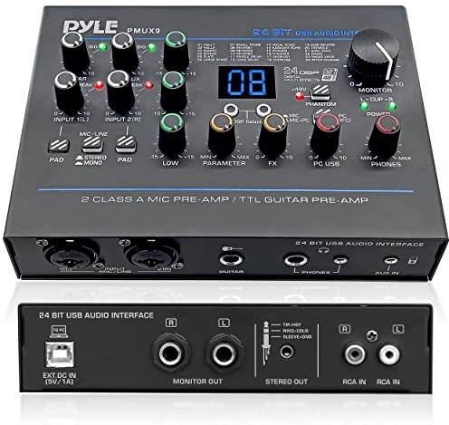 Pyle Professionelles USB-Audio-Interface mit Mikrofon-/Line-, Gitarren-, AUX-Stereo- und Cinch-Eingängen, Telefon-/Stereo-/Monitorausgänge, ideal zum Spielen und Aufnehmen, voreingestellte 24 digitale