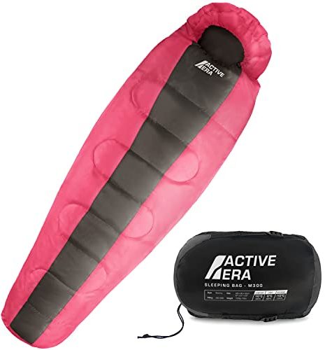 Active Era Mumienschlafsack – Schlafsack Winter und Sommer, -10°C bis 10°C - Wasserabweisend und Windschutz - Ultraleicht - Outdoor Campen - Kleines Packmaß - Pink