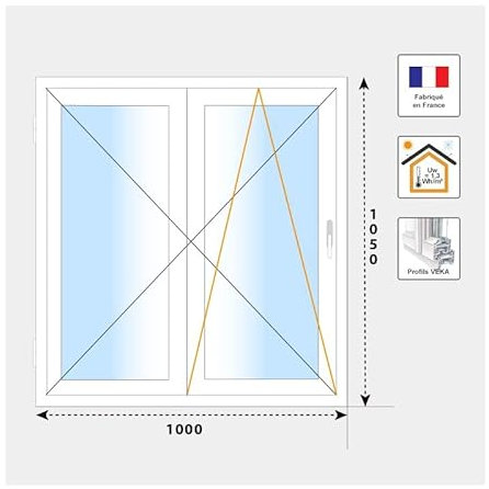 VOLET-MOUSTIQUAIRE.COM Fenêtre PVC 2 vantaux H 105 cm x L 100 cm