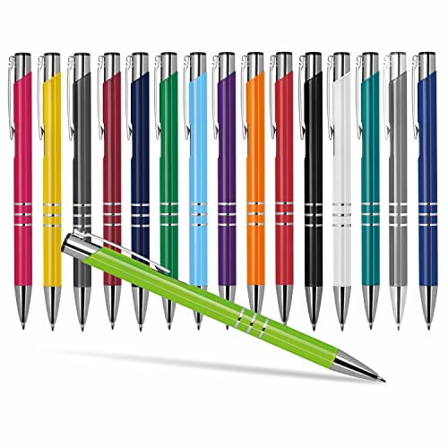#teamludorf 50x DELTA UNI LACKIERT Metall-Kugelschreiber mit Wunsch-Gravur - Personalisierte Kulis - Stift mit Namen - 16 Farben & 20 Schriftarten - 50 Stück - Apfelgrün