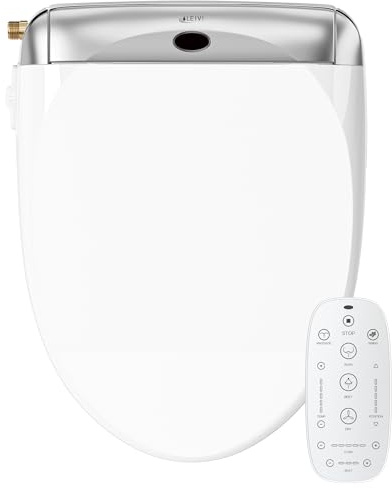 LEIVI Electric Bidet Toilet Seat with Wireless Remote and Side Panel, Multiple Spray Modes, Adjustable Heated Seat, Warm Water and Air Dryer, Auto LED Nightlight, Round
