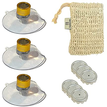 Set di 3 portasapone magnetico | colore oro | a ventosa | senza perforazione | in acciaio inox | si attaccano a tutte le superfici, ideale per bagno, cucina