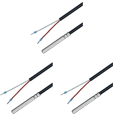 iOVEO 035HP02202 - PT1000 Temperaturfühler mit PVC-Leitung bis 105°C, Temperatursensor, Speicherfühler, Fühler, Heizung, 2 Meter (Packung mit 3)