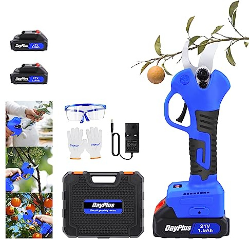 Electric Pruning Shears, 21V Cordless Shears Garden Secateurs with 2×1.5Ah Battery, One-Handed Portable Electric Secateurs for Cutting Trees Pruning Shears, Battery Powered Tree Branch Cutter