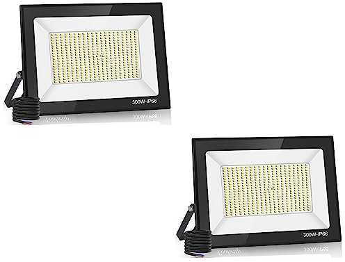 Proiettore LED 300W,Faretto LED da Esterno 30000LM Faro led da Esterno 6500K Bianco Freddo Faretti LED Impermeabile IP66 Faretto LED da Esterno,per Giardino Cortile Garage Pareti, 2 Pcs