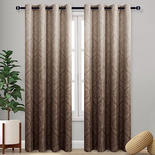 DWCN Ombre-Verdunkelungsvorhänge für Schlafzimmer, Damast-Muster, wärmeisoliert, energiesparend, Ösenvorhänge für Wohnzimmer, 2 Paneele, Farbverlauf, 132,1 x 228,6 cm, Braun