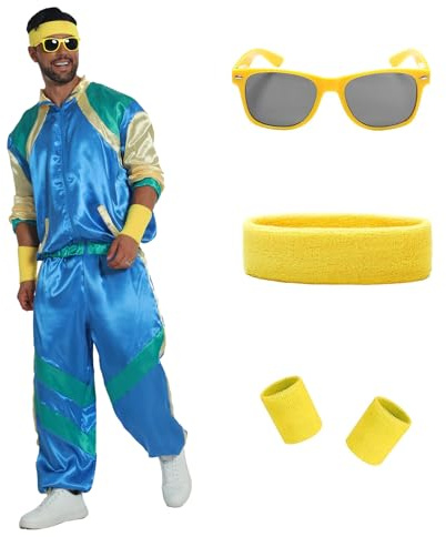Aibaowedding 80er jahre outfit herren Retro Trainingsanzug für Damen Bad Taste Kostüme(Blau,S)