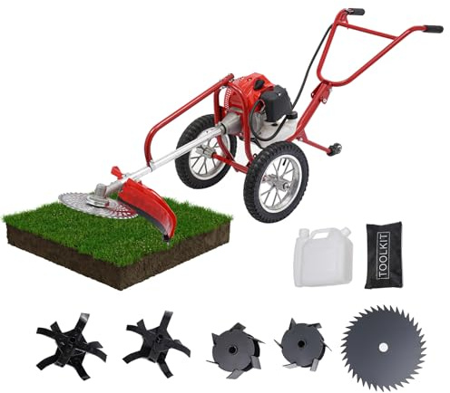 49CC 2-Stroke Gas Powered Lawn Mower, Hand Push Lawn Mower Trimmer, Brush Mower Gasoline Brush Broom Sweeping Machine, Gas Brush Cutter String Trimmer for Yard