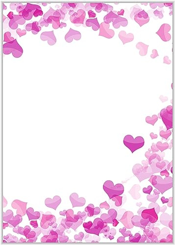 Briefpapier mit Herzen DIN A4 - Papier mit Herzchen - 20 Blatt - Motiv Nr. 001 | 100g/m²