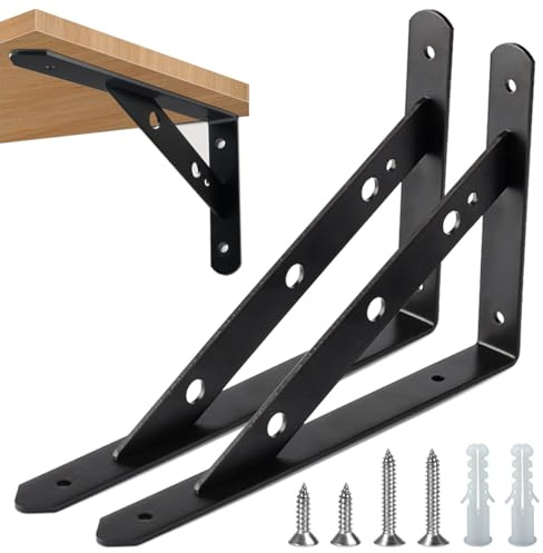 2 Stück Regalhalterungen Schwerlast-Träger 90 Grad Wand-Winkel Regalhalterung Metall Regalträger mit Schrauben Wand Regalträger Eisen Regalwinkel für Winkel Regal (30×18.8×2.5CM)，Schwarz