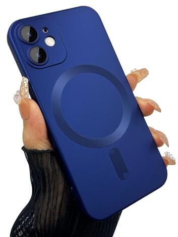 ankofave Magnetic for iPhone 12 Mini Phone Case for Women,Shockproof Matte Luxury Metallic Luster Design with Full Camera Lens Protector, Compatible with Magsafe Case for iPhone 12 Mini 5.4-Dark Blue