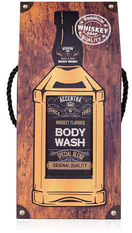 Accentra Gel doccia da uomo, speciale BLEND in bottiglia di whisky, con confezione regalo/sacchetto regalo effetto grappa, 400 ml, profumo: whisky – ricaricabile