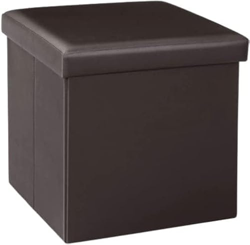 Bluemoon Bedding Storage Ottoman, Padded Foldable Bench, Chest with Lid, Ottoman Storage Box Faux Leather Folding Footstool Rest Seat Storage Hallway, Living Room, (Brown, Small 38 x 38 x 38 cm)