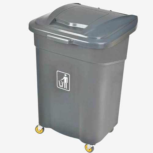 OZLMBERN Contenedor de Basura con Tapa Contenedor de Basura móvil de Cuatro Ruedas Contenedor de Basura al Aire Libre Contenedor de Basura Sanitario de plástico Gris con Tapa