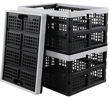 Ionoloy 3-Pack 34 Liter Collapsible Storage Crates, Plastic Foldable Storage Crate Basket